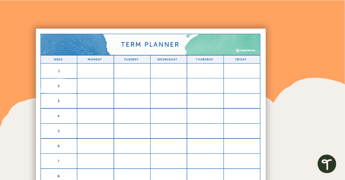 Tranquil Watercolor Printable Teacher Diary - 9, 10 and 11 Week Term Planners teaching resource