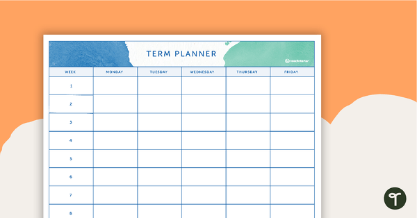 Go to Tranquil Watercolor Printable Teacher Diary - 9, 10 and 11 Week Term Planners teaching resource