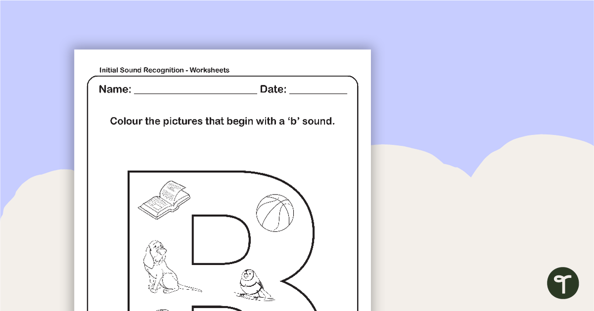 Initial Sound Recognition Worksheet - Letter B teaching resource