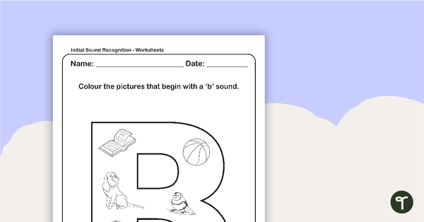 Initial Sound Recognition Worksheet - Letter B teaching resource