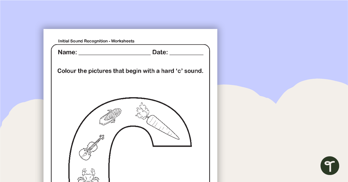 Initial Sound Recognition Worksheet - Letter C teaching resource