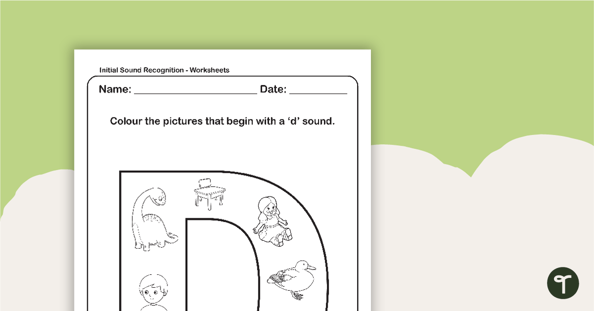Initial Sound Recognition Worksheet - Letter D teaching resource
