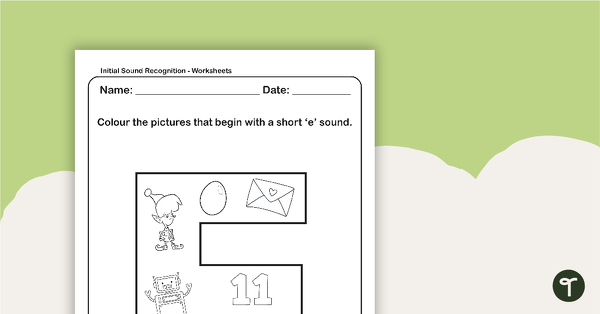 Initial Sound Recognition Worksheet - Letter E teaching resource