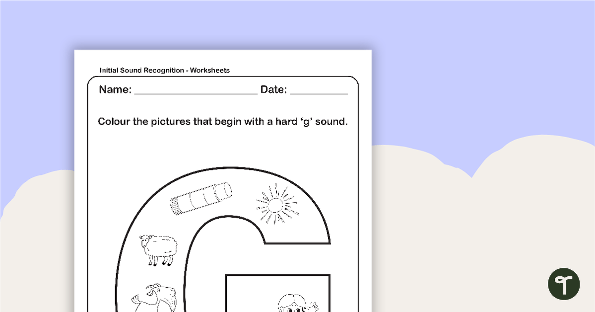Initial Sound Recognition Worksheet - Letter G teaching resource