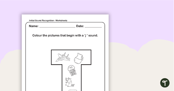 Initial Sound Recognition Worksheet - Letter J teaching resource