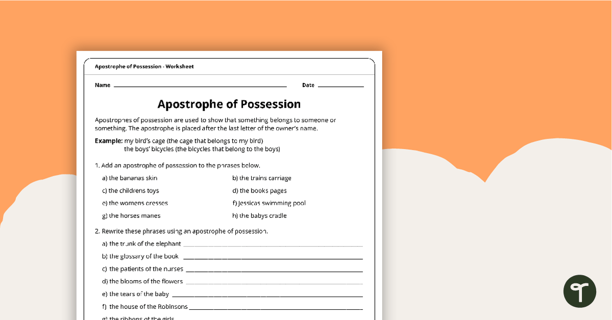Apostrophe of Possession Worksheet teaching resource