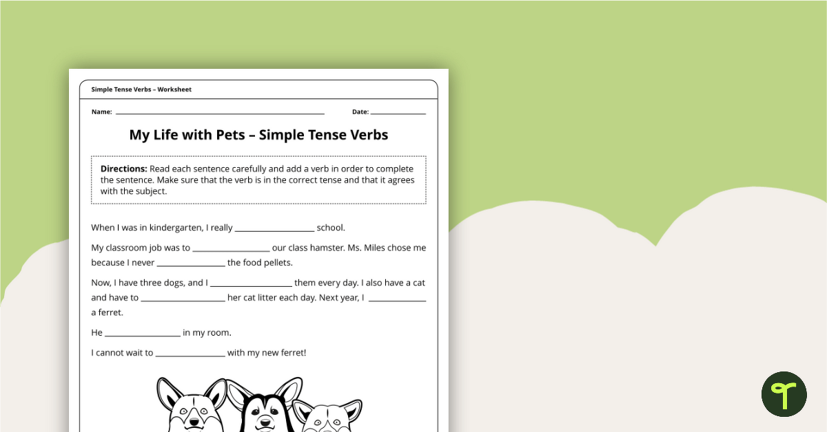 Past, Present, and Future Simple Tense Verbs Worksheet teaching resource