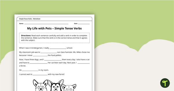 Past, Present, and Future Simple Tense Verbs Worksheet teaching resource