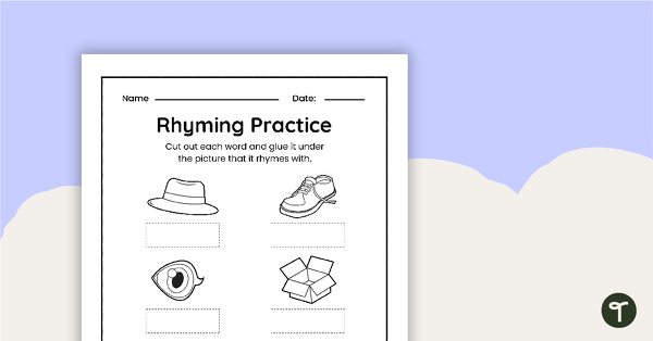 Go to Rhyming Practice - Cut and Paste Worksheet teaching resource