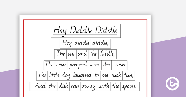 Hey Diddle Diddle Nursery Rhyme - Poster and Cut-Out Pages teaching resource