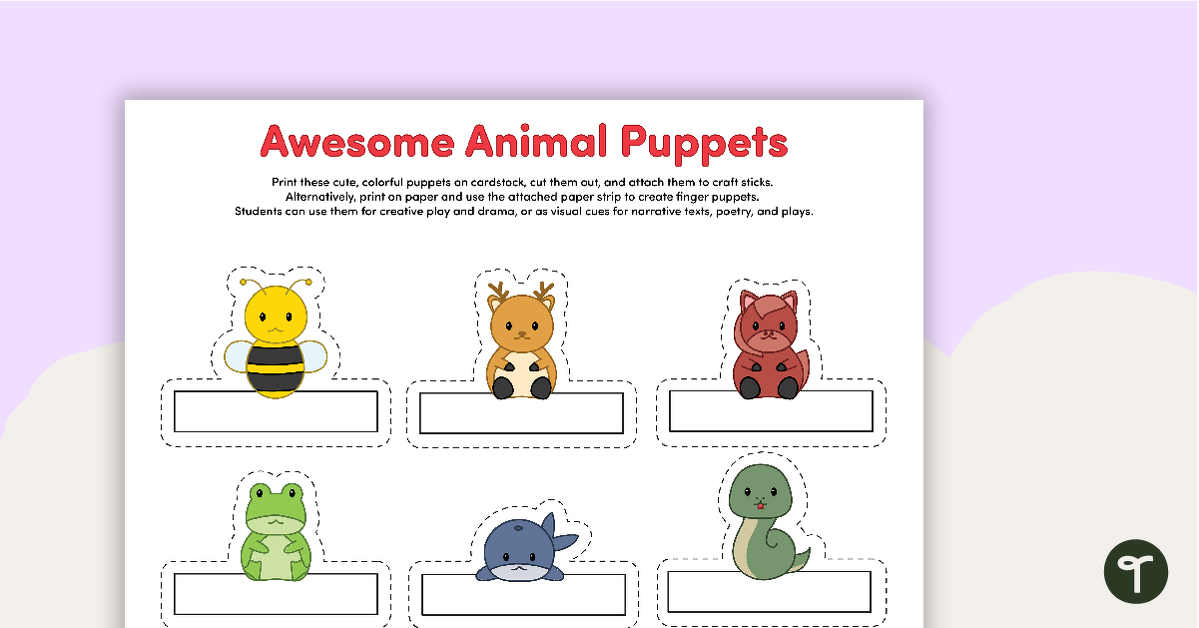 Awesome Animal Finger Puppets Template teaching resource