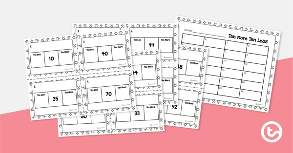 Go to Ten More, Ten Less Task Cards teaching resource