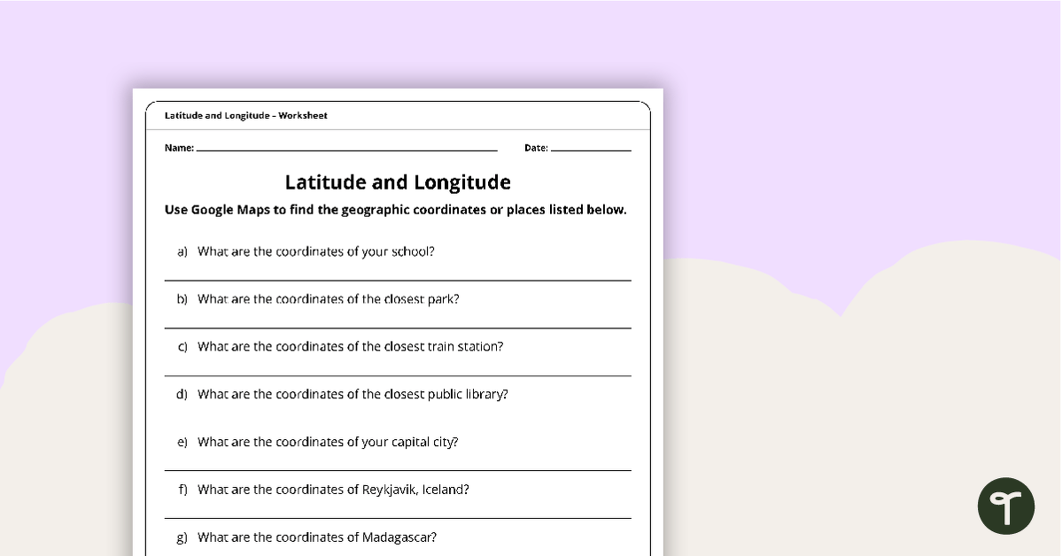 Latitude and Longitude Worksheet teaching resource