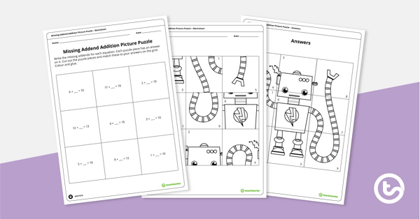 Image of Missing Addend Addition Picture Puzzle – Level 1