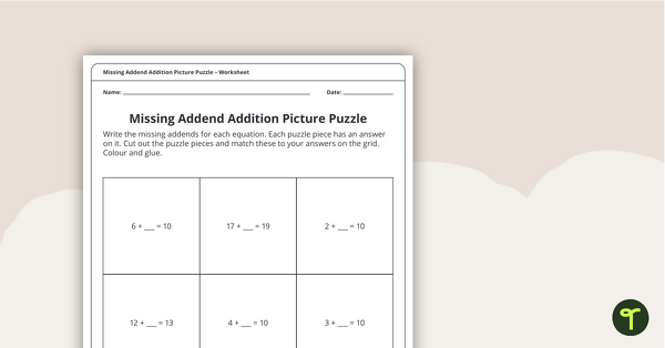 Missing Addend Addition Picture Puzzle – Level 1 teaching resource