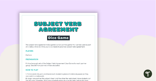 Preview image for Subject Verb Agreement Dice Game - teaching resource