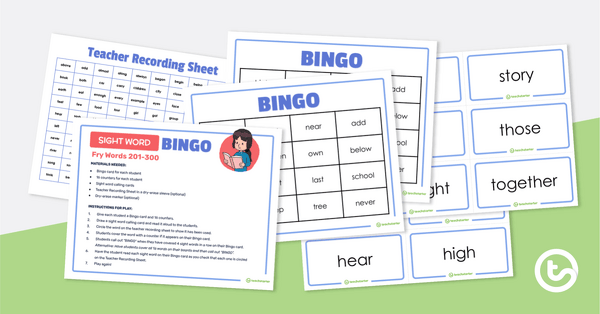 Sight Word BINGO Fry Word List 201 300 Teach Starter