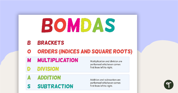 BOMDAS Poster teaching resource