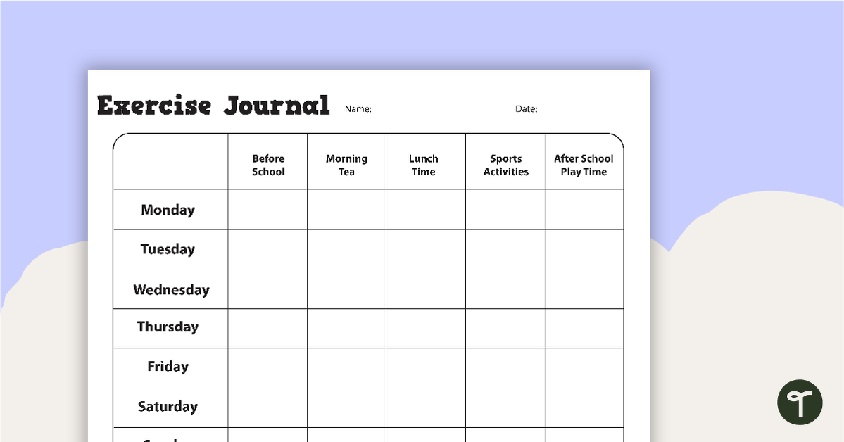 Exercise Journal Worksheet teaching resource