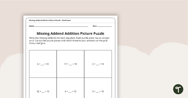 Missing Addend Addition Picture Puzzle – Level 1 teaching resource