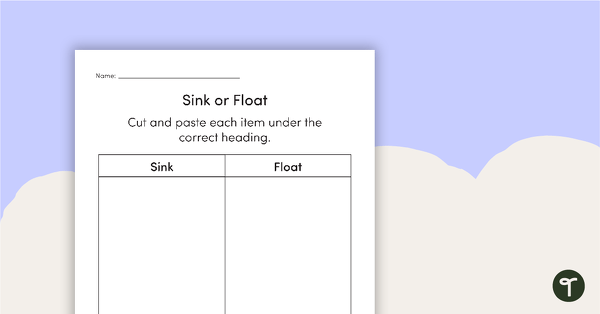Sink or Float Investigation Worksheet - Cut and Paste teaching resource