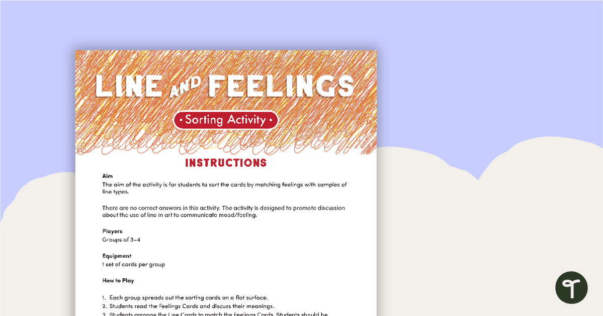 Line and Feelings Sorting Activity - Upper Elementary teaching resource