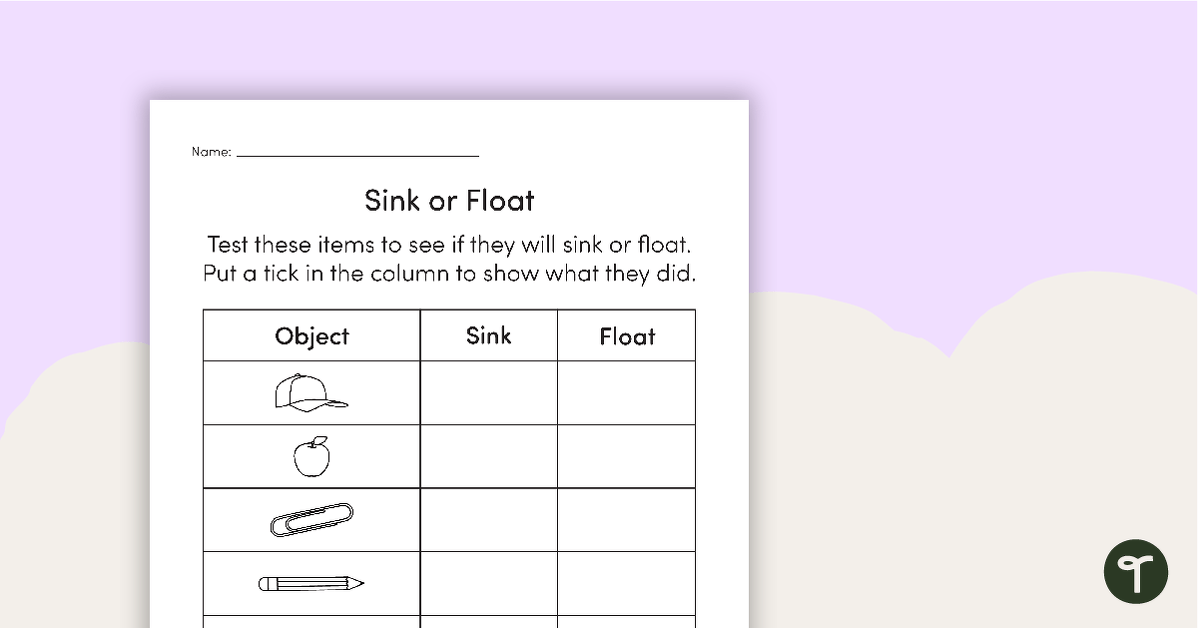 Sink or Float Investigation Worksheet – Recording Results teaching resource