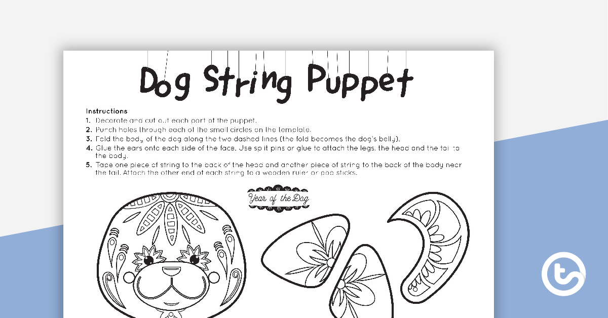 Year of the Dog String Puppet Craft Template teaching resource