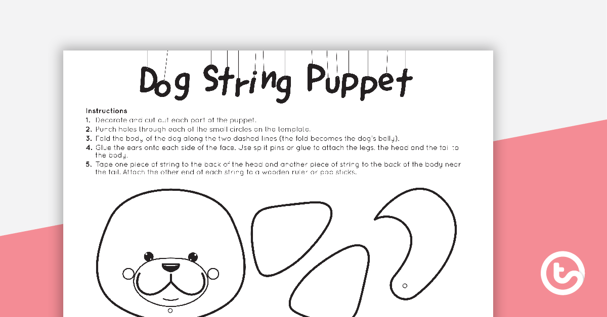 Puppy Dog String Puppet Craft Template teaching resource