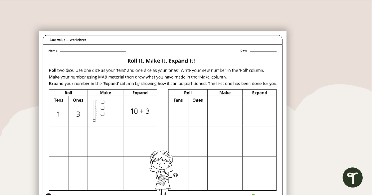 Roll It, Make It, Expand It! - Place Value Worksheet teaching resource