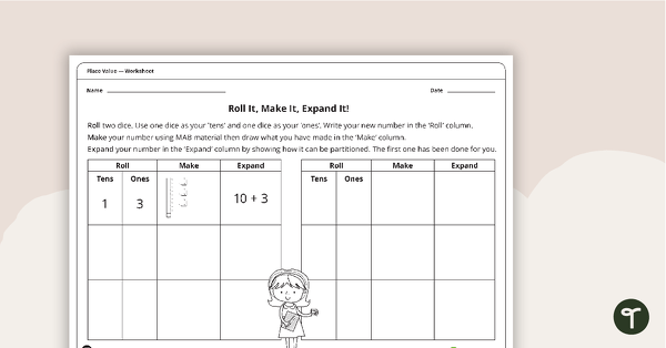 Image of Roll It, Make It, Expand It! - Place Value Worksheet