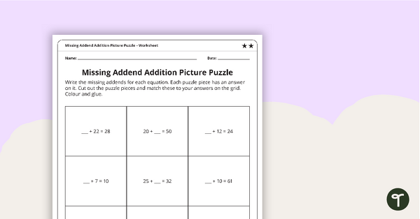 Missing Addend Addition Picture Puzzle – Level 2 teaching resource