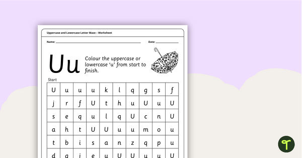 Go to Uppercase and Lowercase Letter Maze - 'Uu' teaching resource