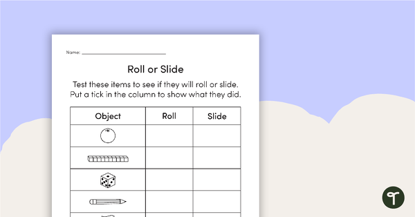 Roll or Slide Investigation Worksheet – Recording Results teaching resource