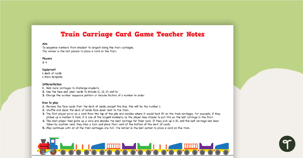 Go to Train Car Card Game teaching resource