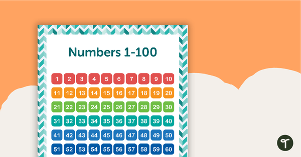 Go to Teal Chevron - Numbers 1 to 100 Chart teaching resource