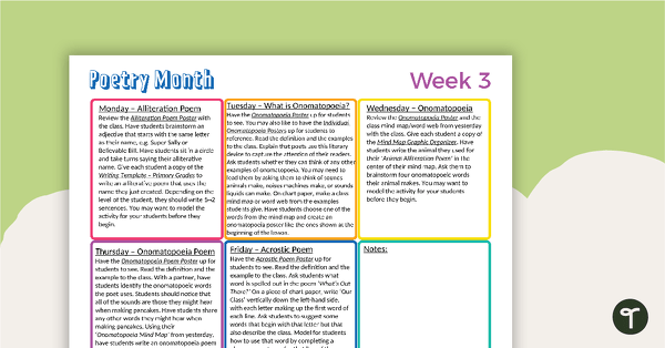 Primary Weekly Poetry Guide - Week 3 teaching resource