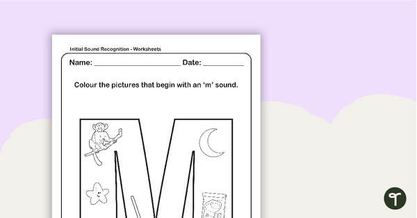 Initial Sound Recognition Worksheet - Letter M teaching resource