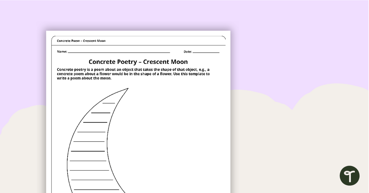 Concrete Poem Template – Crescent Moon teaching resource