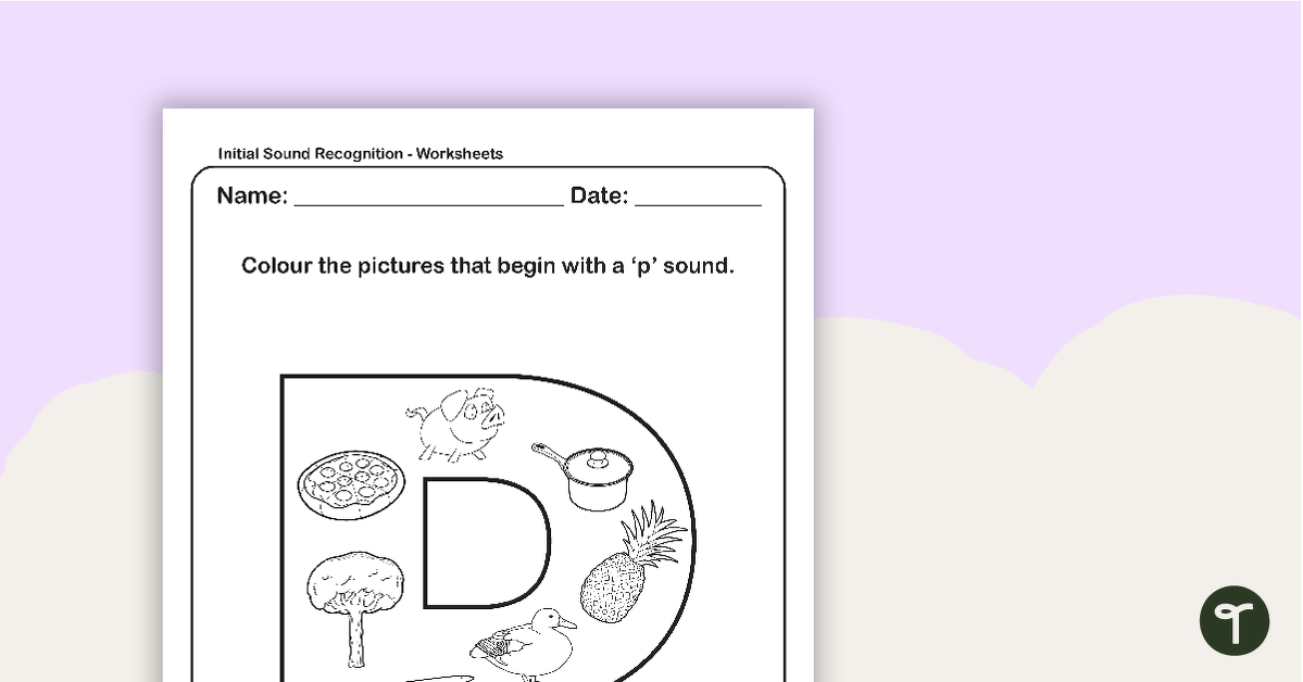 Initial Sound Recognition Worksheet - Letter P teaching resource