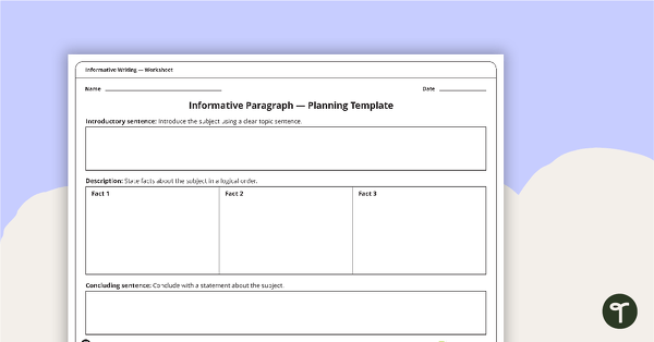 Informative Paragraph Planning Template teaching resource