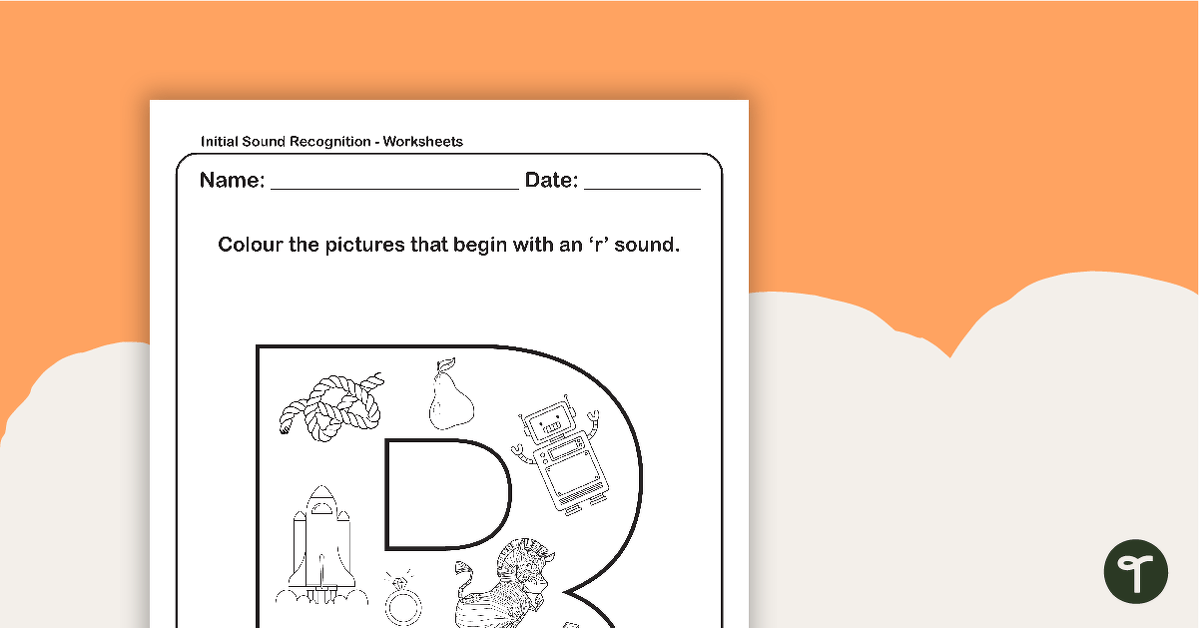 Initial Sound Recognition Worksheet - Letter R teaching resource
