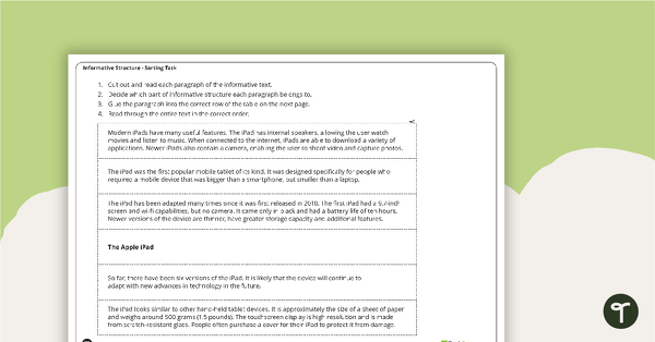 Informative Text Structure Sorting Task - The Apple iPad teaching resource