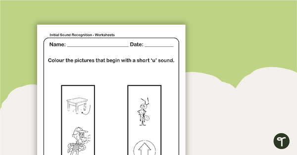 Initial Sound Recognition Worksheet - Letter U teaching resource