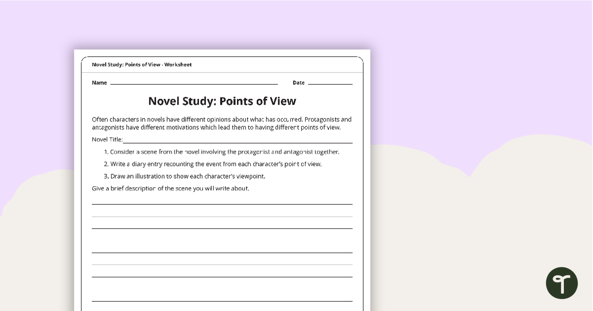 Novel Study - Points of View Worksheet teaching resource