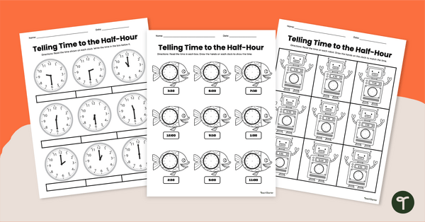 Image of Analogue Time to the Half Hour – Worksheets