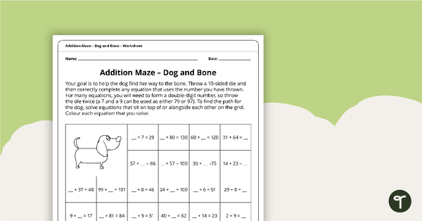 Preview image for Addition Maze – Dog and Bone Worksheet - teaching resource