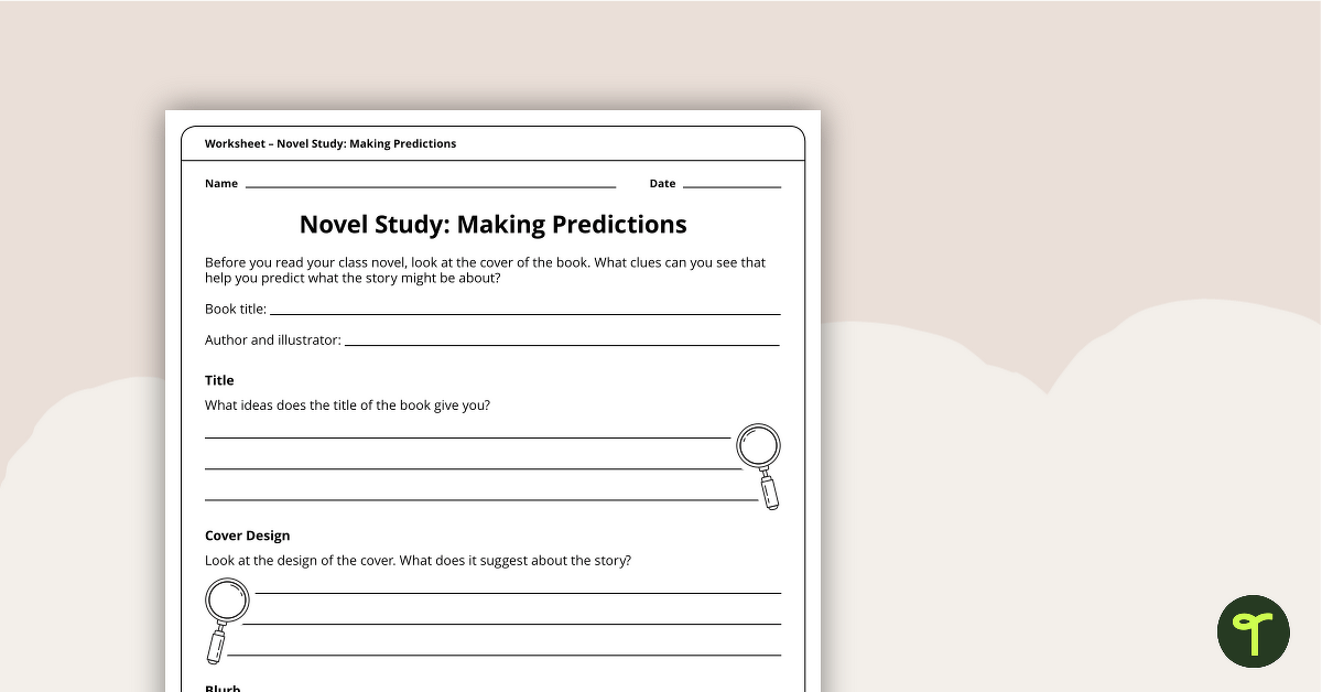 Novel Study – Making Predictions Worksheet teaching resource