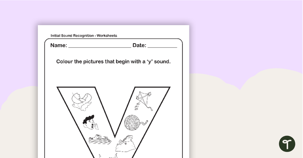 Initial Sound Recognition Worksheet - Letter Y teaching resource