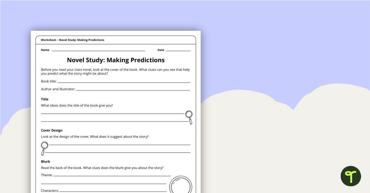 Novel Study – Making Predictions Worksheet teaching resource